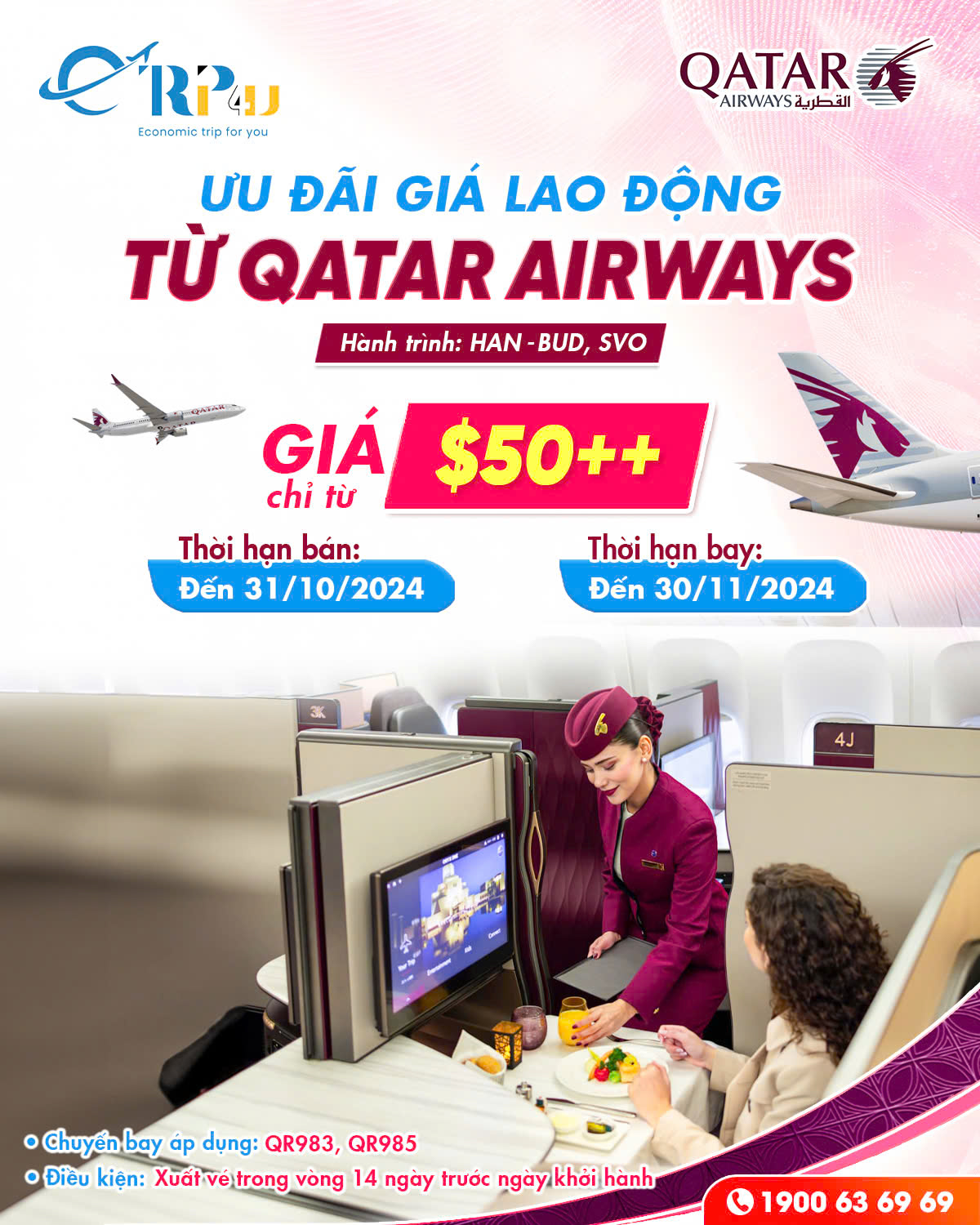 Qatar Airways: Ưu đãi giá lao động hấp dẫn, chỉ từ 50 USD