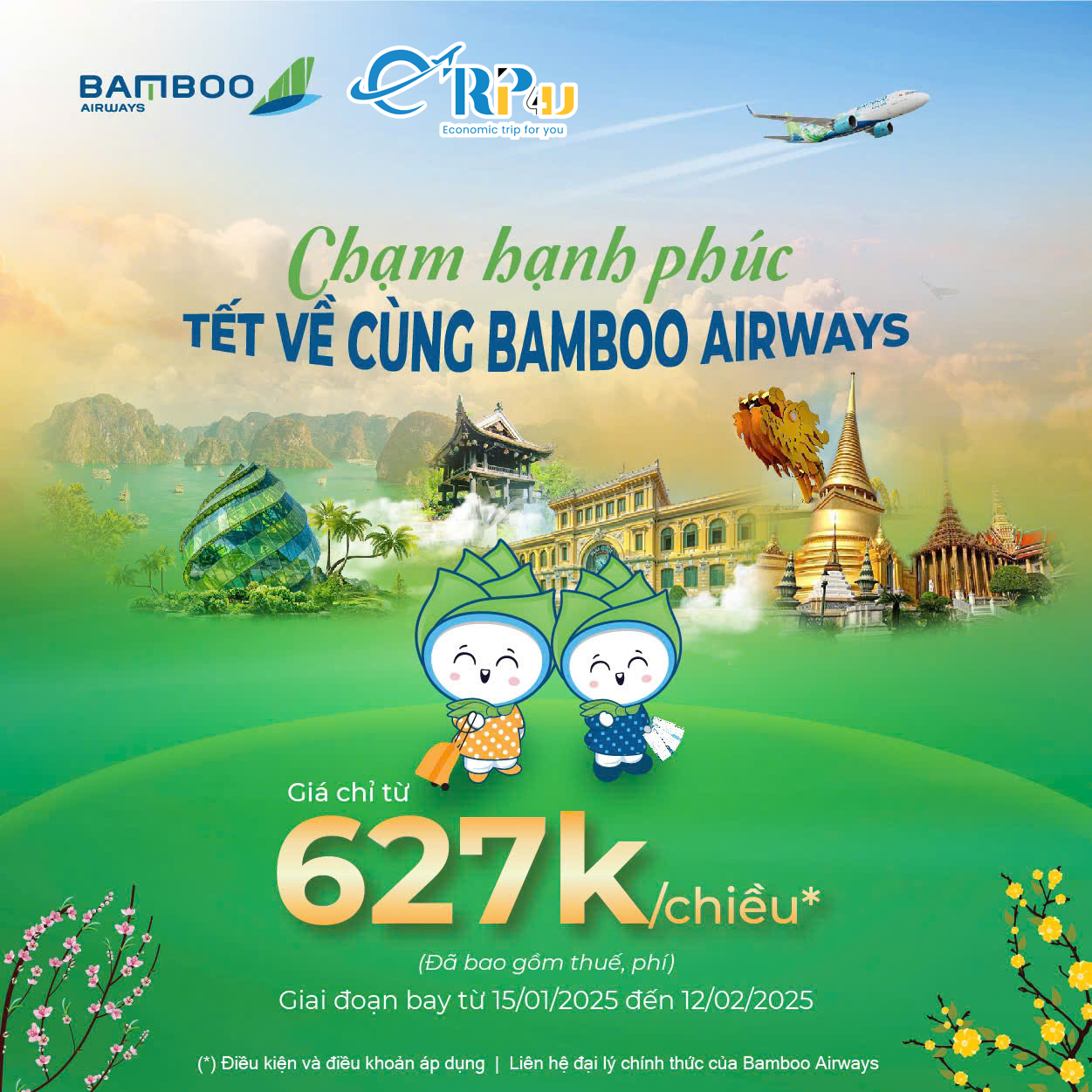 Bamboo Airways: Triển khai ưu đãi giá vé tết, giá vé chỉ từ 627.000Đ/chiều (đã bao gồm thuế, phí) Bamboo Airways: Triển khai ưu đãi giá vé tết, giá vé chỉ từ 627.000Đ/chiều (đã bao gồm thuế, phí)