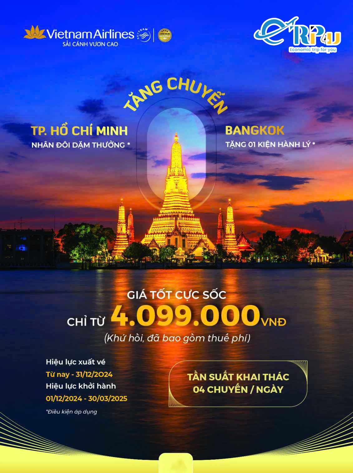Vietnam Airlines: Tăng tần suất khai thác đường bay giữa Hồ Chí Minh - Bangkok Vietnam Airlines: Tăng tần suất khai thác đường bay giữa Hồ Chí Minh - Bangkok