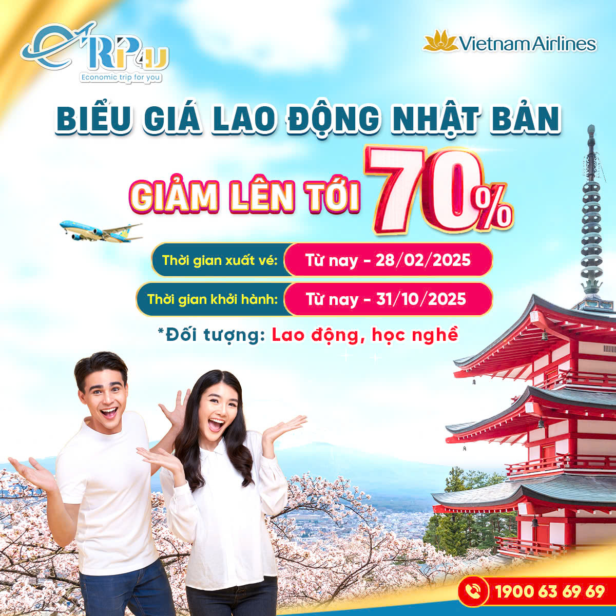 Vietnam Airlines: Ưu đãi dành cho đối tượng lao động, giảm tới 70% giá vé tới Nhật