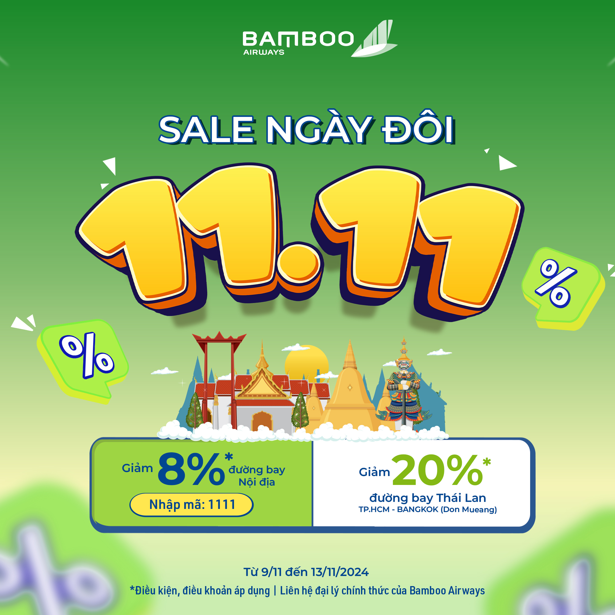 Bamboo Airways: Ưu đãi ngày đôi, giảm đến 20% giá vé Bamboo Airways: Ưu đãi ngày đôi, giảm đến 20% giá vé