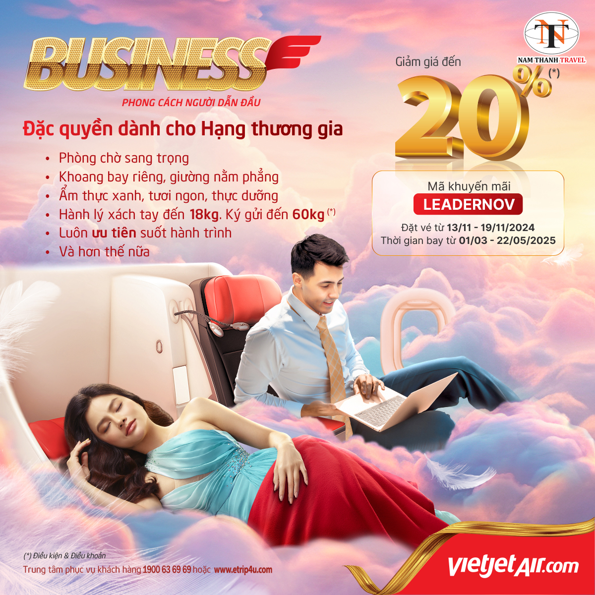 Tận hưởng đặc quyền hạng thương gia với ưu đãi lên đến 20% Tận hưởng đặc quyền hạng thương gia với ưu đãi lên đến 20%