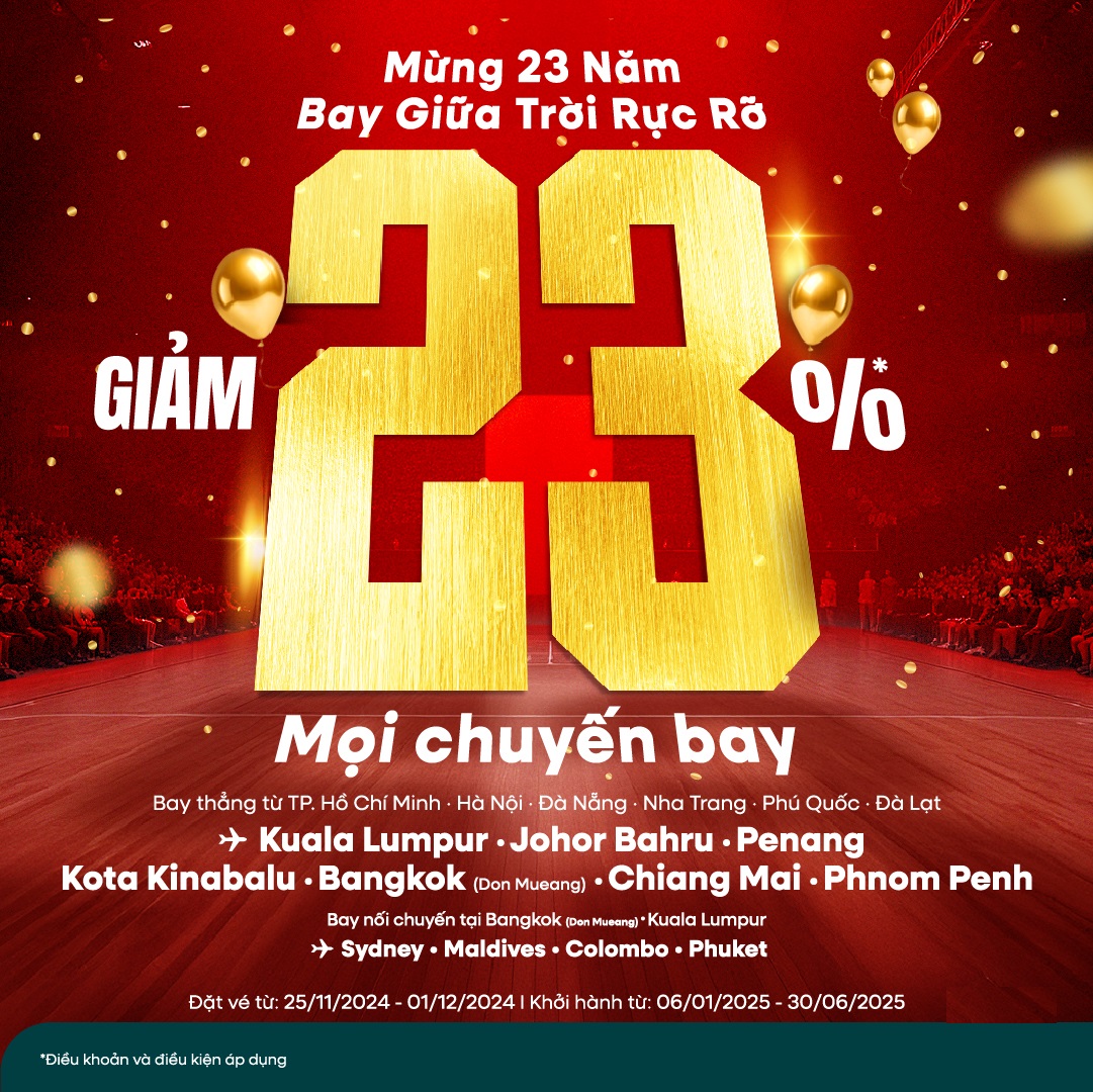 AirAsia: Giảm 23% - Mừng 23 năm bay giữa trời rực rỡ AirAsia: Giảm 23% - Mừng 23 năm bay giữa trời rực rỡ