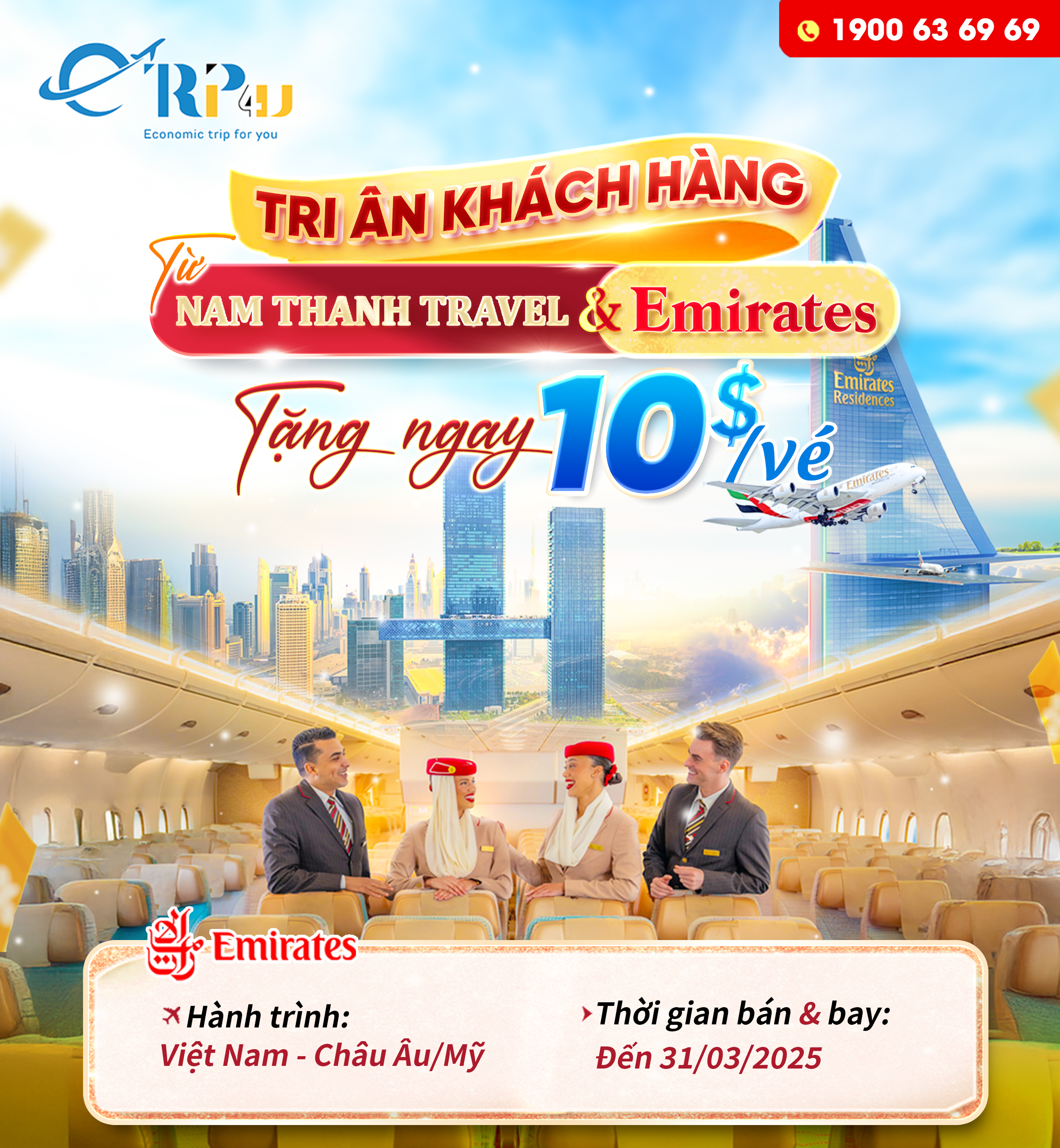 Tặng ngay 10$/vé khi đặt vé Emirates tại Nam Thanh Travel