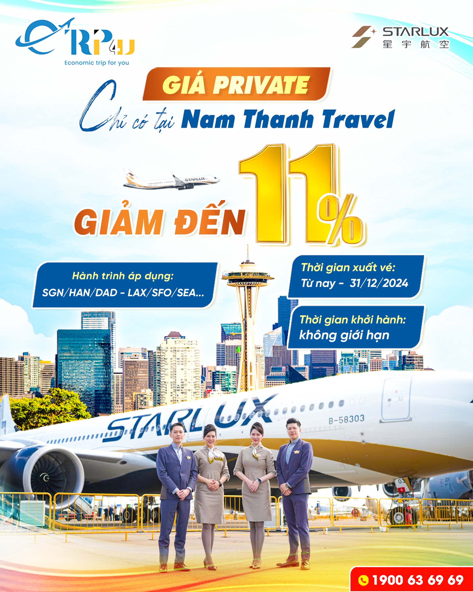 Starlux Airlines: Ưu đãi giá riêng, giảm tới 11% giá vé Starlux Airlines: Ưu đãi giá riêng, giảm tới 11% giá vé