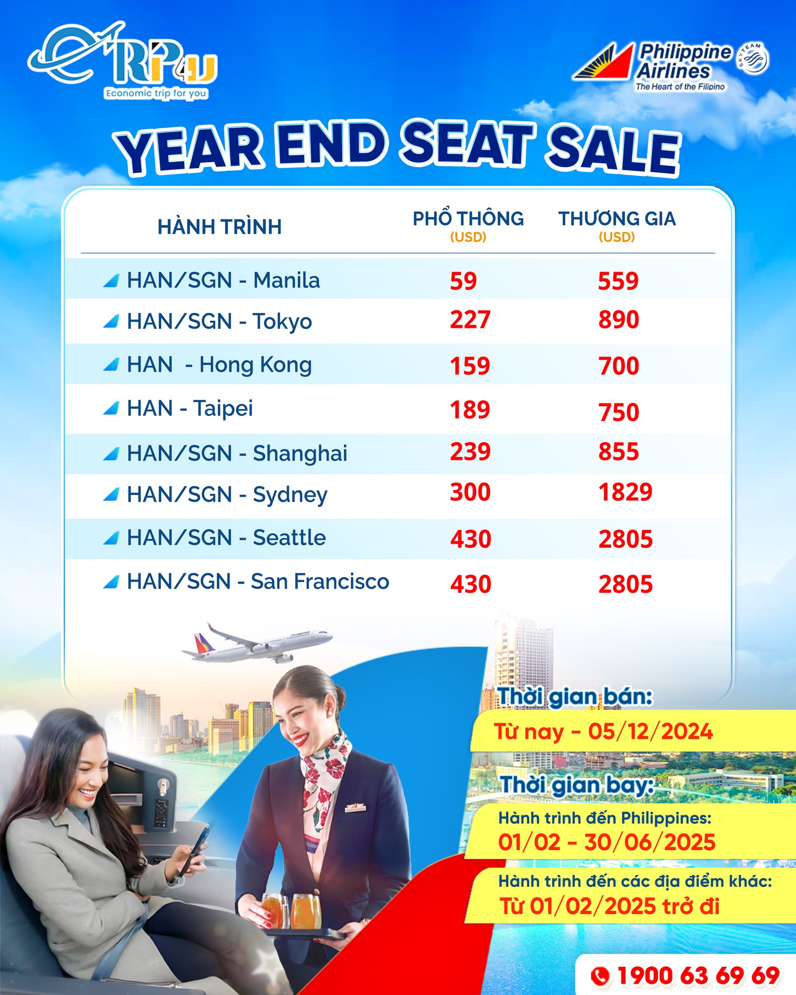 Philippine Airlines: Chương trình giảm giá cuối năm, chỉ từ 59 USD/khứ hồi Philippine Airlines: Chương trình giảm giá cuối năm, chỉ từ 59 USD/khứ hồi
