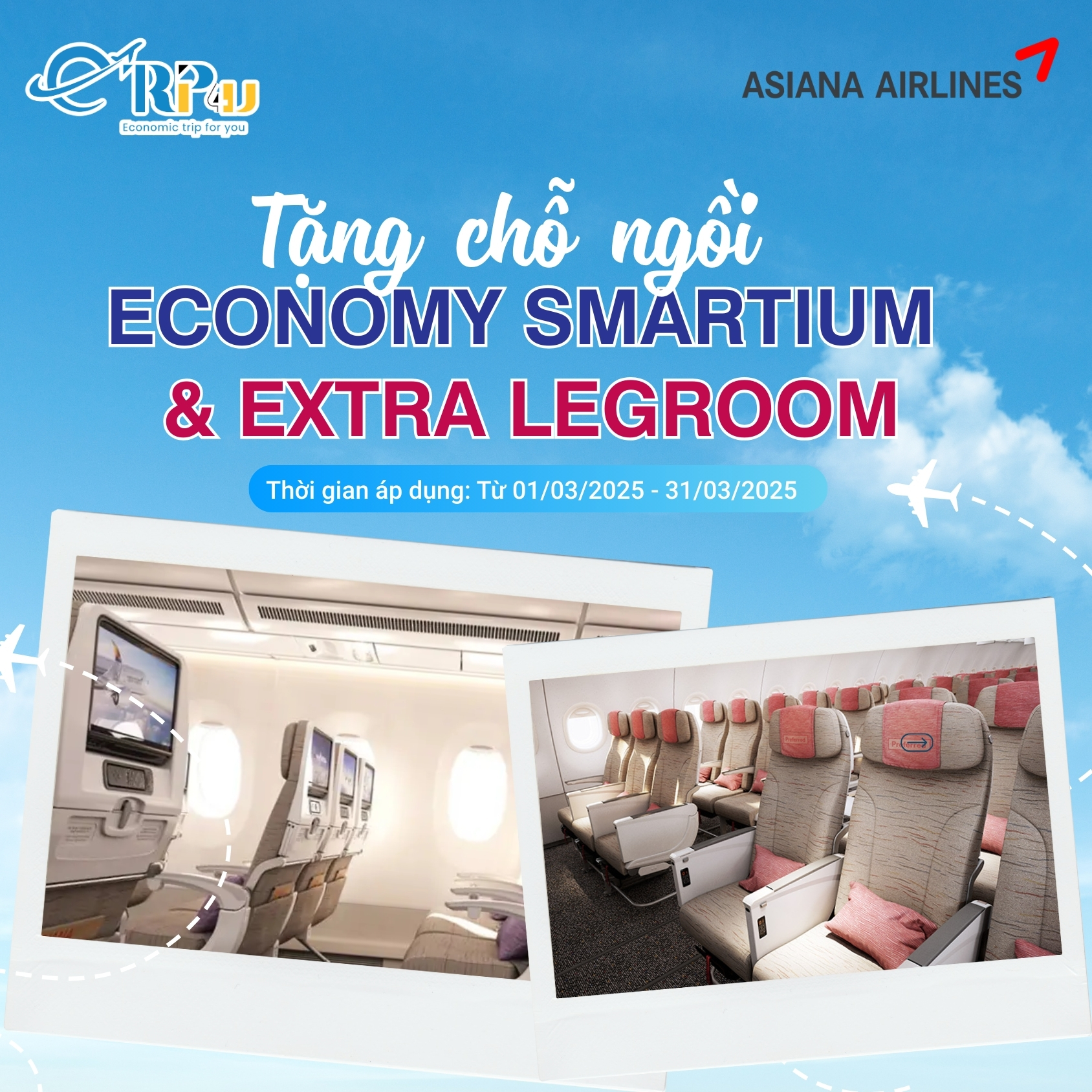 ASIANA AIRLINES Tặng Chỗ Ngồi Economy Smartium & Extra Legroom Miễn Phí