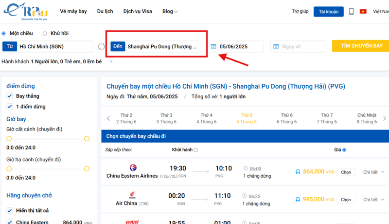 Các bước đặt vé máy bay đi Thượng Hải dễ dàng tại Etrip4u Các bước đặt vé máy bay đi Thượng Hải dễ dàng tại Etrip4u