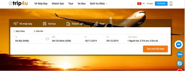 Giao diện trang chủ Etrip4U