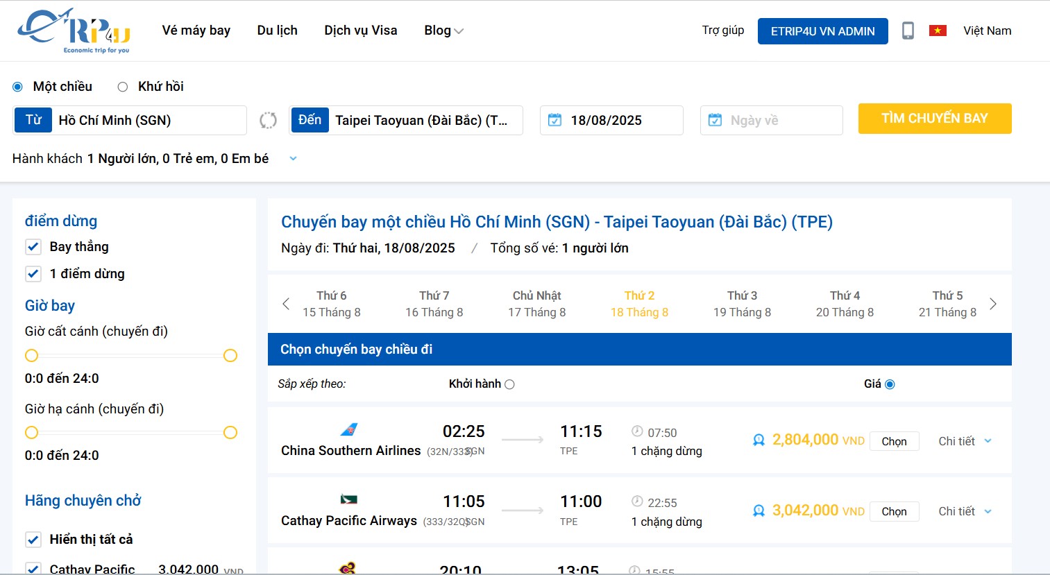 Giá vé máy bay Hà Nội – Đài Loan tham khảo tại Etrip4u