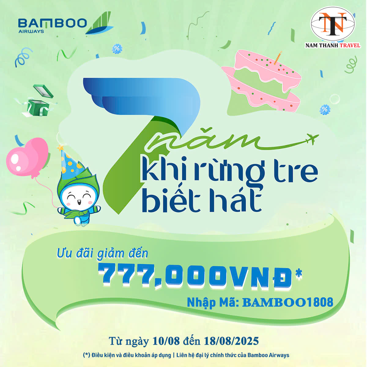 Bamboo Airways kỷ niệm sinh nhật 7 Tuổi - Tặng ngay ưu đãi KHỦNG lên tới 777.000 VNĐ Bamboo Airways kỷ niệm sinh nhật 7 Tuổi - Tặng ngay ưu đãi KHỦNG lên tới 777.000 VNĐ