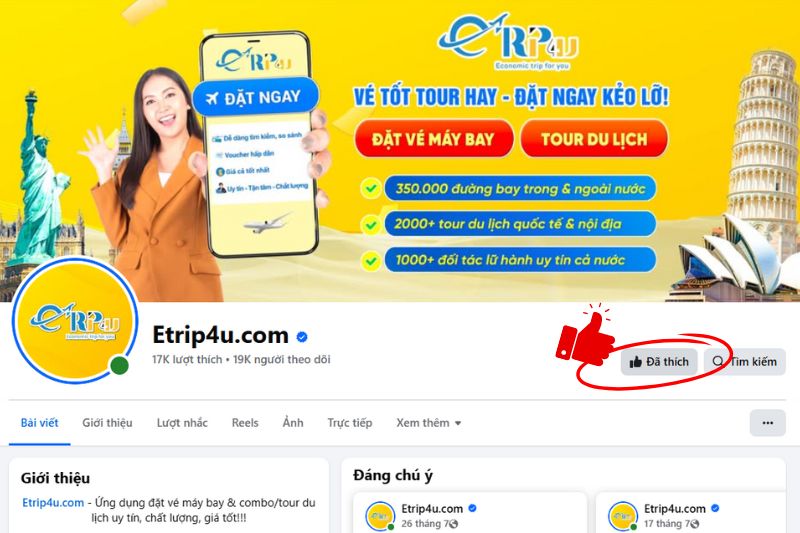 Theo dõi trang thông tin chính thức của Etrip4u để cập nhật chương trình khuyến mại nhanh nhất Theo dõi trang thông tin chính thức của Etrip4u để cập nhật chương trình khuyến mại nhanh nhất