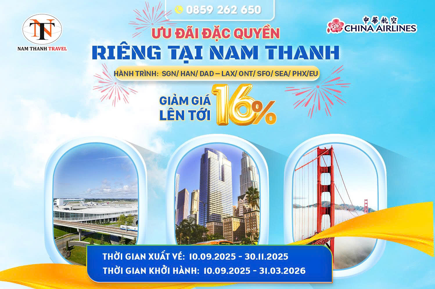 Ưu đãi đặc quyền từ China Airlines – Giảm đến 16% khi xuất vé Ưu đãi đặc quyền từ China Airlines – Giảm đến 16% khi xuất vé