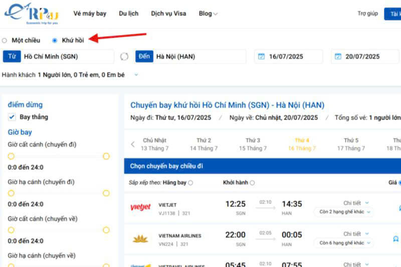 C&aacute;ch đặt v&eacute; m&aacute;y bay khứ hồi tại Etrip4u