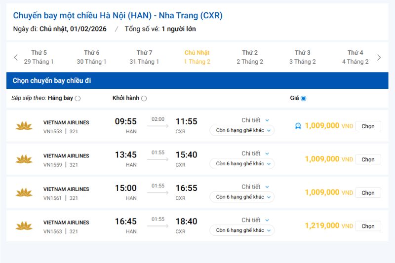 Giá vé Hà Nội Nha Trang Vietnam Airlines Giá vé Hà Nội Nha Trang Vietnam Airlines