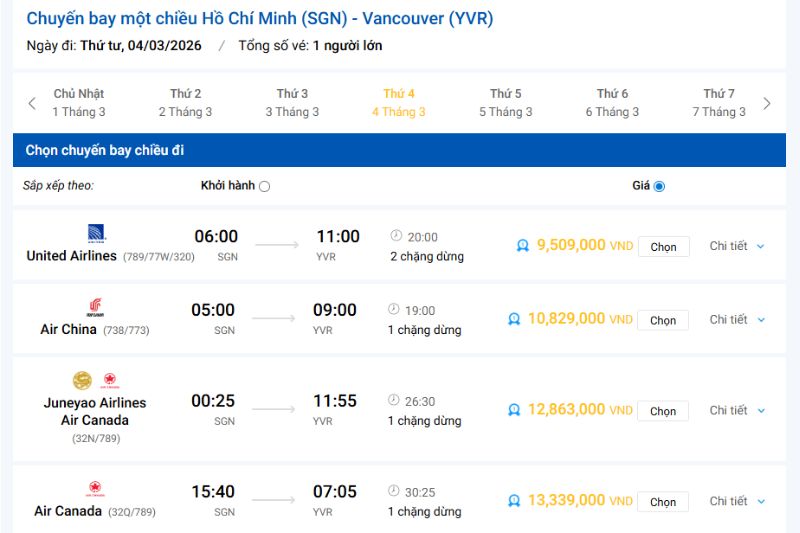 Giá vé máy bay đi Canada tham khảo tại website Etrip4u
