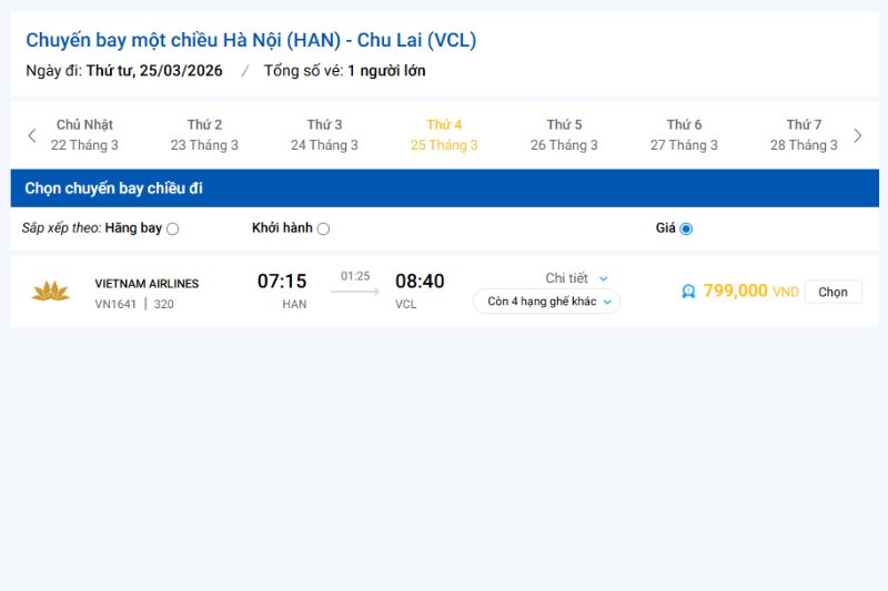 Vé máy bay Hà Nội Chu Lai giá rẻ của VNA Vé máy bay Hà Nội Chu Lai giá rẻ của VNA