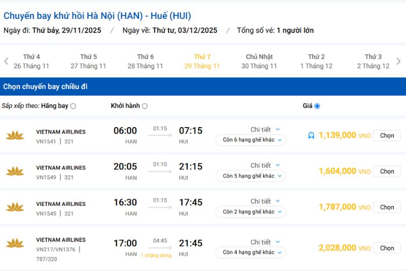 Vé máy bay Hà Nội Huế giá rẻ Vietnam Airlines