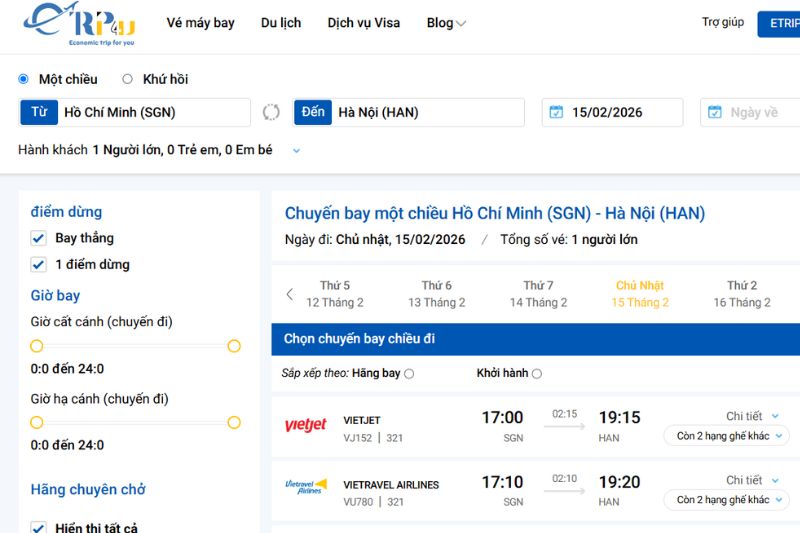 Đặt vé tại Etrip4u.com giúp bạn tiết kiệm thời gian, chi phí