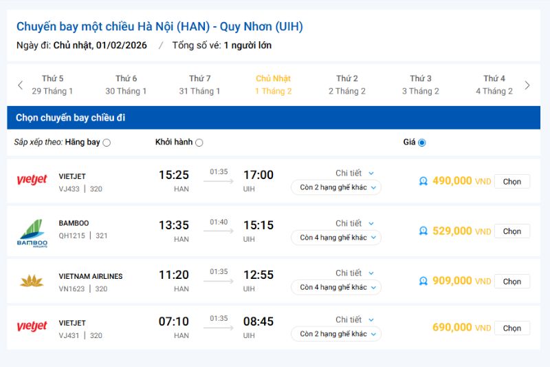 Chuyến bay Hà Nội - Quy Nhơn hiện đang khai thác Chuyến bay Hà Nội - Quy Nhơn hiện đang khai thác