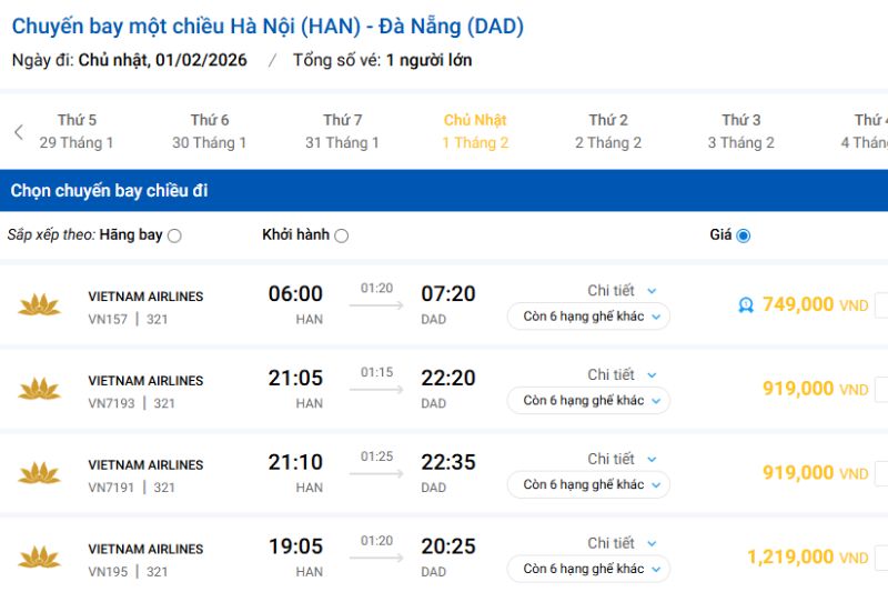 Giá vé máy bay Hà Nội Đà Nẵng Vietnam Airlines Giá vé máy bay Hà Nội Đà Nẵng Vietnam Airlines