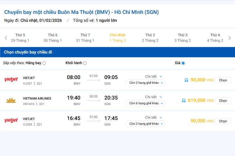 Gi&aacute; v&eacute; m&aacute;y bay Đắk Lắk - S&agrave;i G&ograve;n rẻ nhất được ghi nhận từ Etrip4u