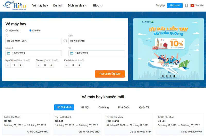 Đặt v&eacute; m&aacute;y bay online qua Etrip4u